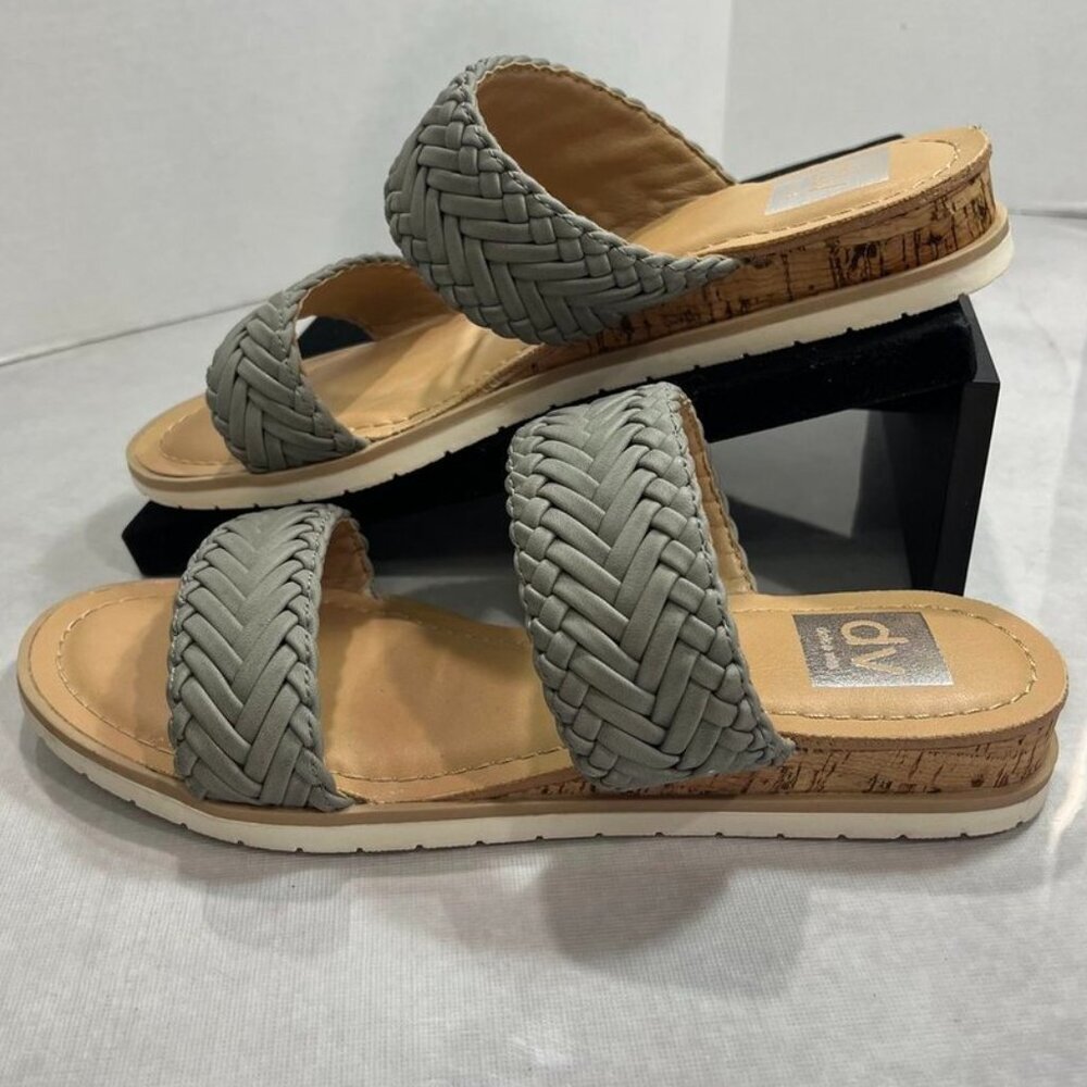 DV by Dolce Vita Finn Braided Double Strap Slide Sandals Gray Cork Wedge Sz 8.5